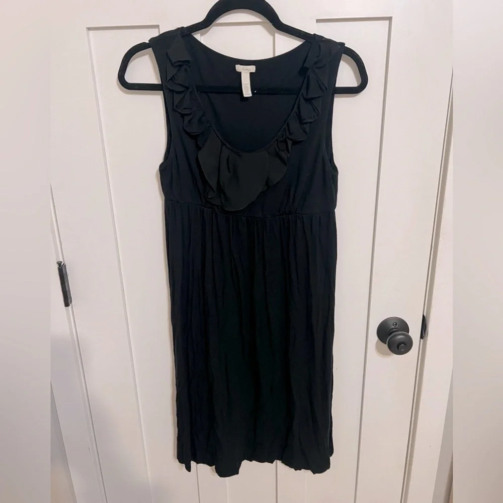 Soma Dress Size M Black Ruffled Neckline Comfy Sleeveless Womens Rayon Blend